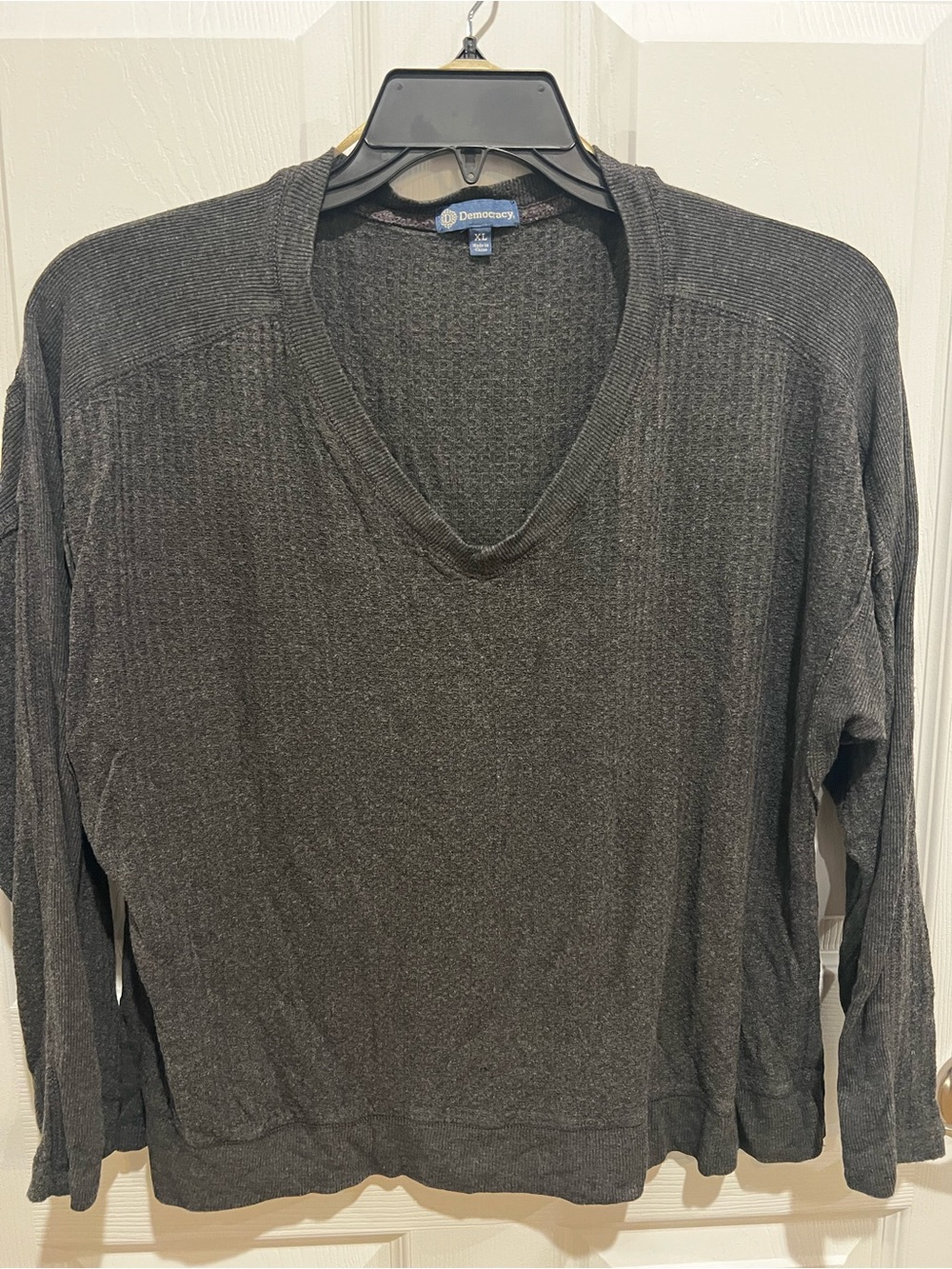 Democracy Women's Charcoal V-Neck Long Sleeve Top